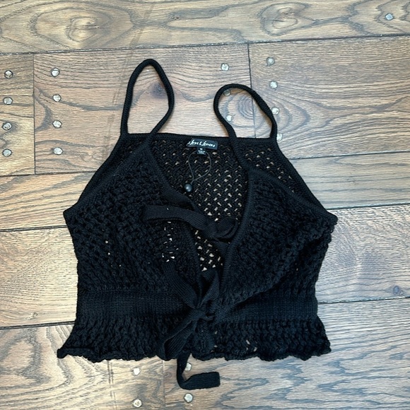 NWT For Love and Lemons Tie Front Cropped Black Sweater Vest